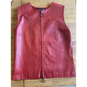 Vintage Leather vest Zipper Red Cotton Ribbed, size Small Y2K 90s MAURICE SASSON